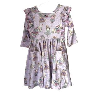 Bad Kitty Fit & Flare Dancing Animal Ballerinas Ruffle Long Sleeve Girl's 5/6 #M